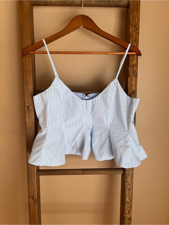 LOFT Tops - LOFT Light Blue & White Striped Peplum Cami